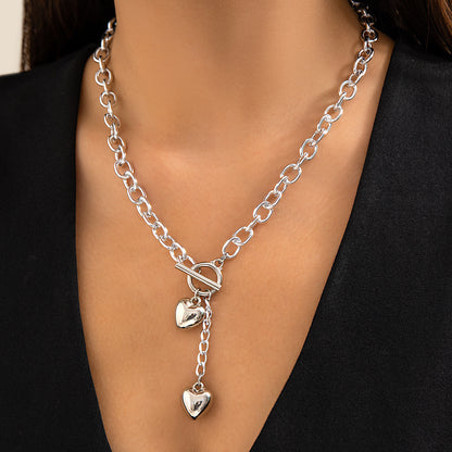 Womens Metal Heart Necklace And Bracelet Set