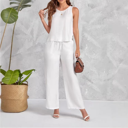 Womens Vest Top And Casual Fashion Wide-Leg Pants Set