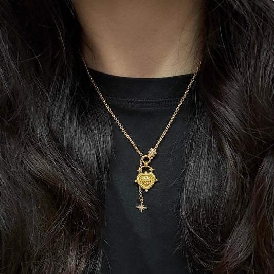 Vintage Solid Heart Pendant Tassel Necklace