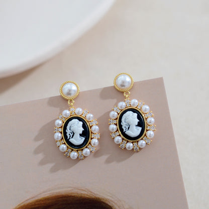 High-End Retro Baroque Relief Portrait Earrings