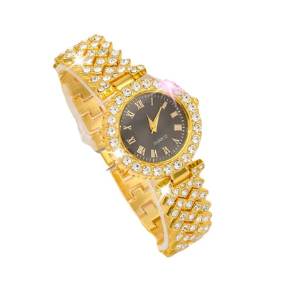 Fashionable Roman-Style Diamond-Encrusted Womens Watch